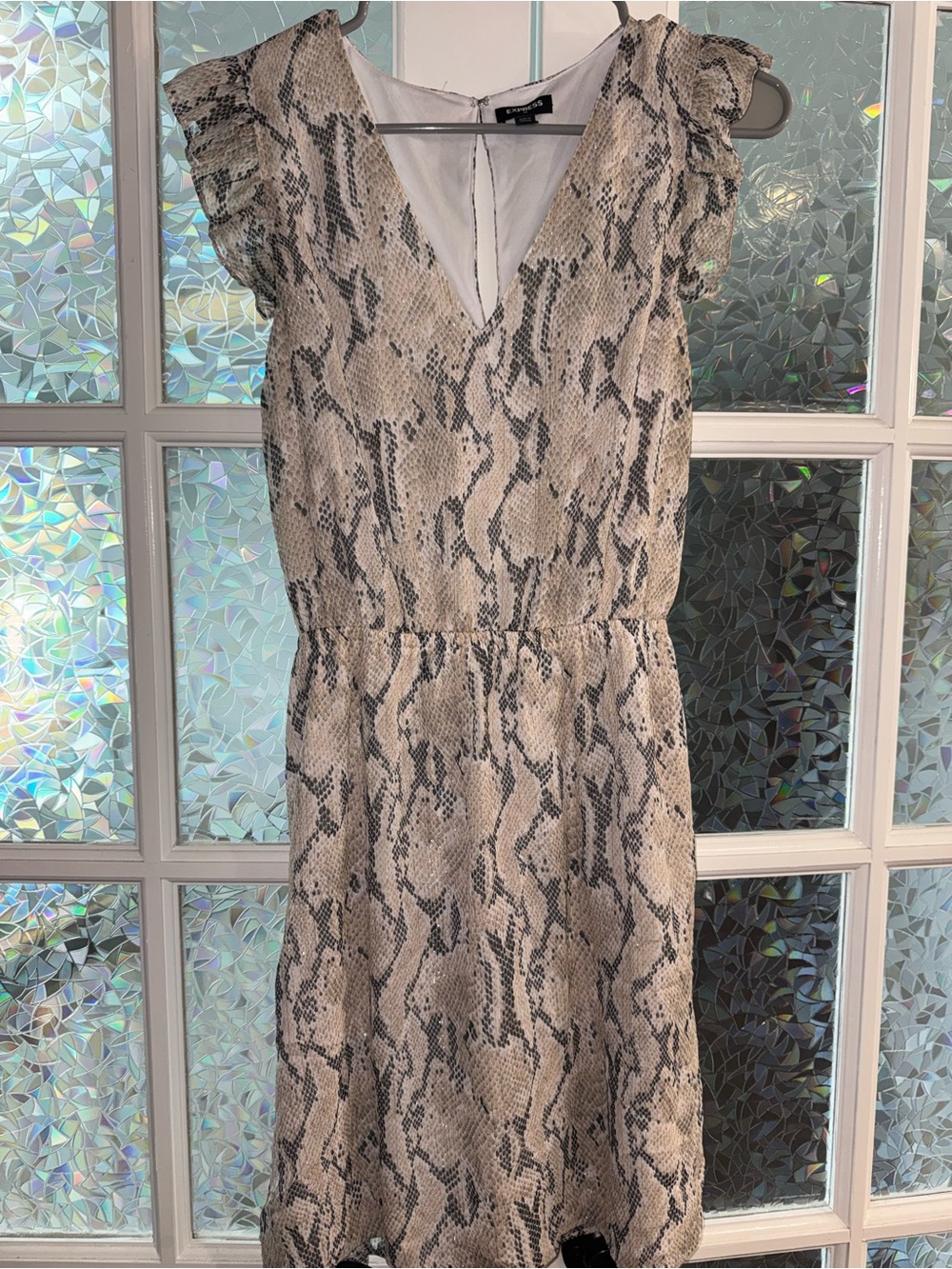 Express Beige and Black Snake-Print Midi Dress